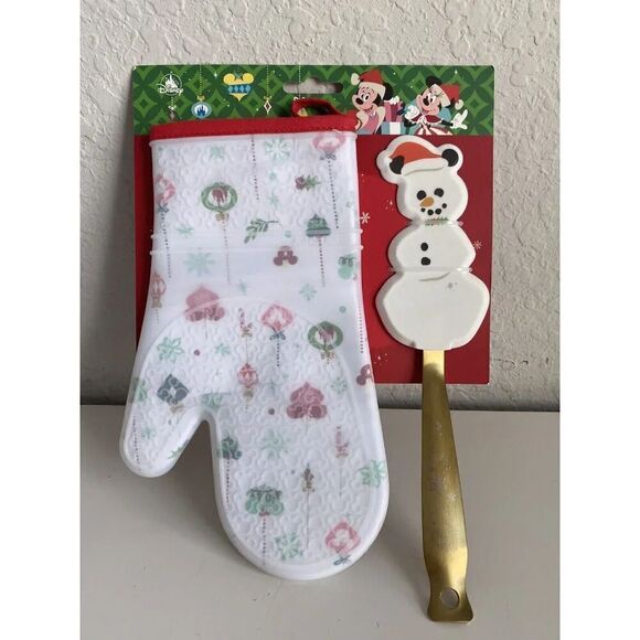 Disney Parks Christmas Holiday Mickey Snowman Silicone Oven Mitt & Spatula Set - Picture 1 of 13